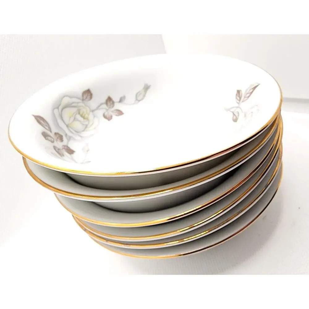 Johann Haviland Bavaria Germany Set/6 Berry Dessert Bowls Floral Rose Gold Trim